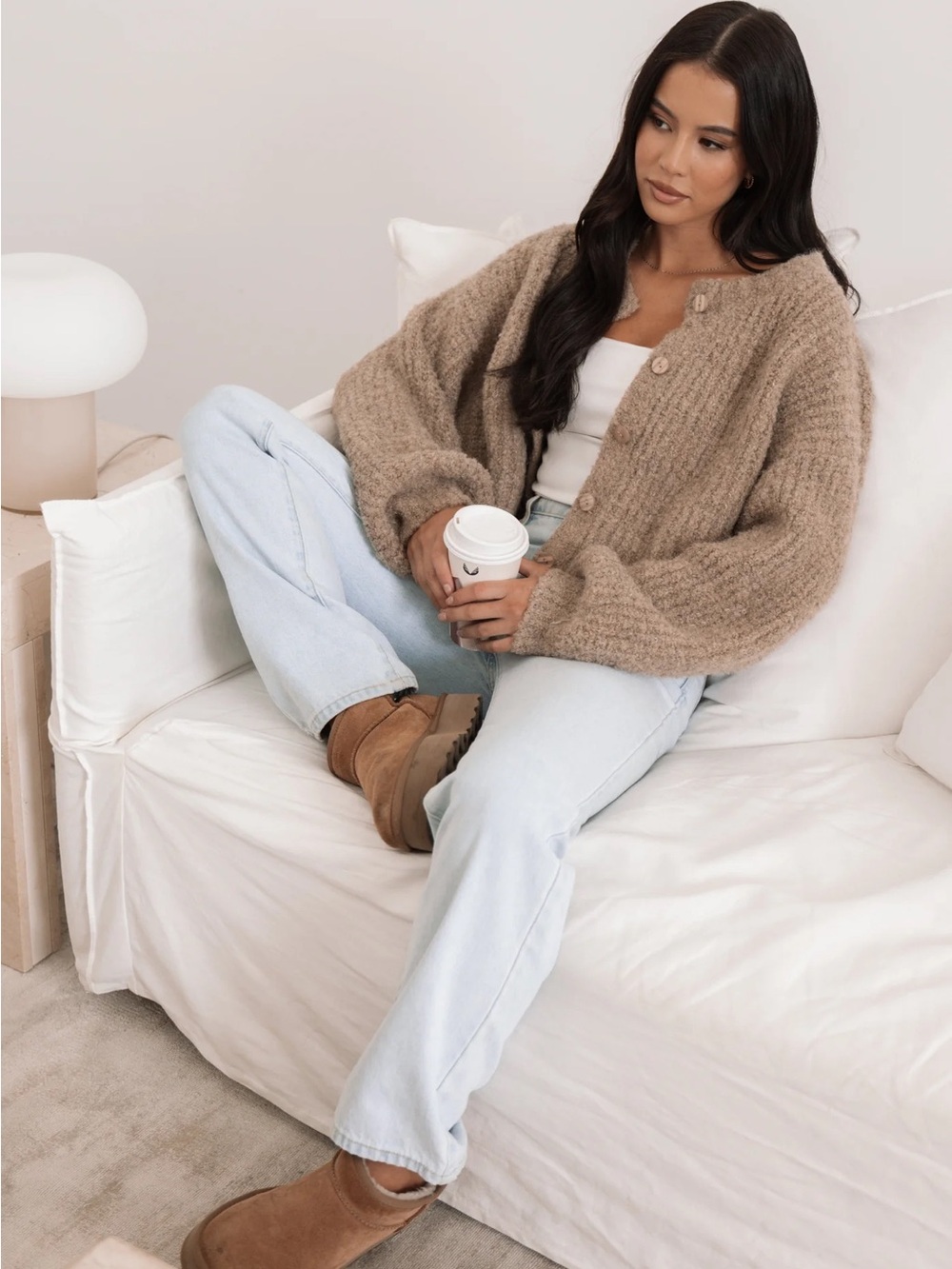 Petal & Pup Albertine Cardigan Sweater Latte Brown Color Button Down - Picture 2 of 13